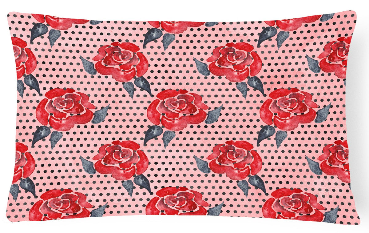 Watercolor Red Roses and Polkadots Canvas Fabric Decorative Pillow BB7513PW1216 by Caroline&#39;s Treasures