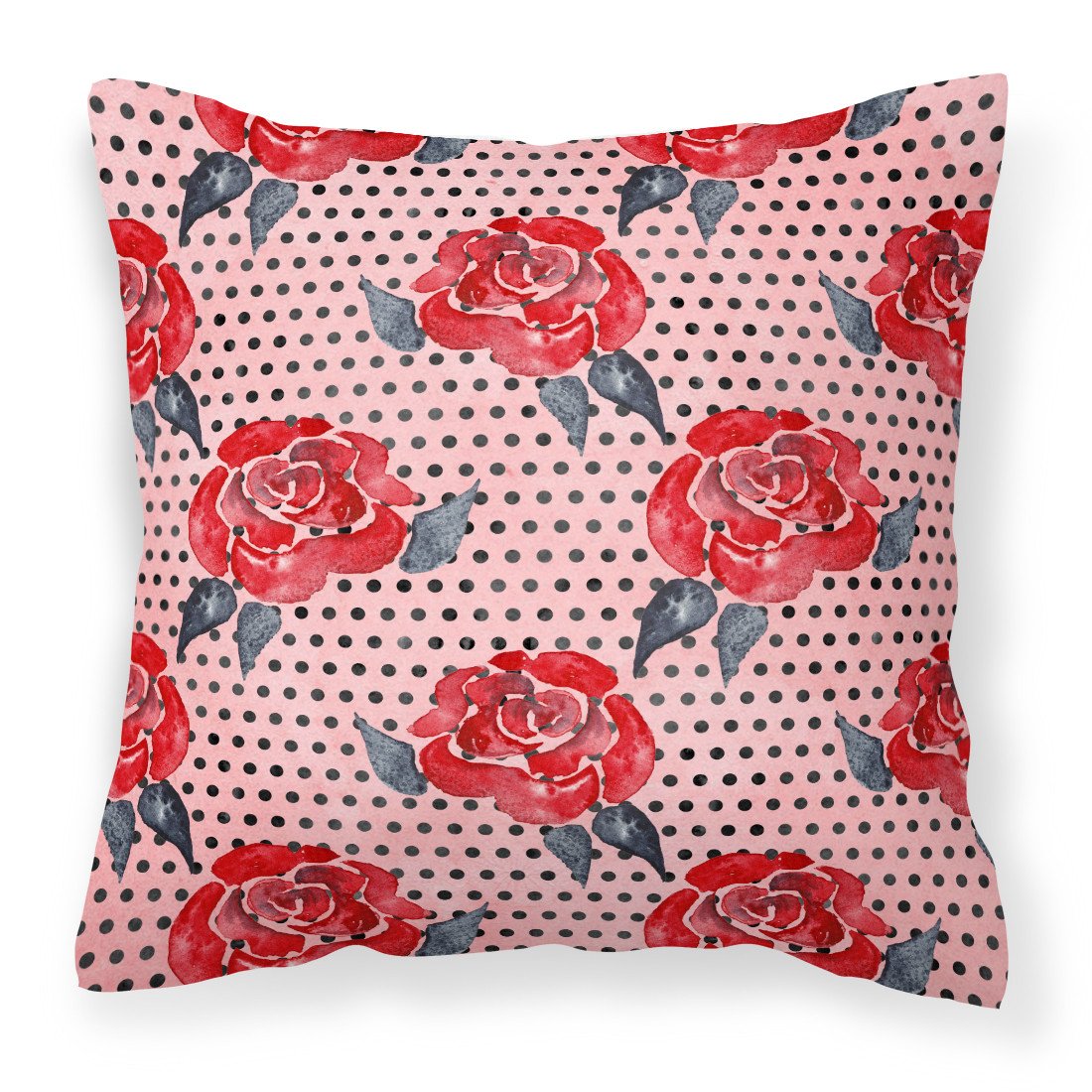 Watercolor Red Roses and Polkadots Fabric Decorative Pillow BB7513PW1818 by Caroline&#39;s Treasures