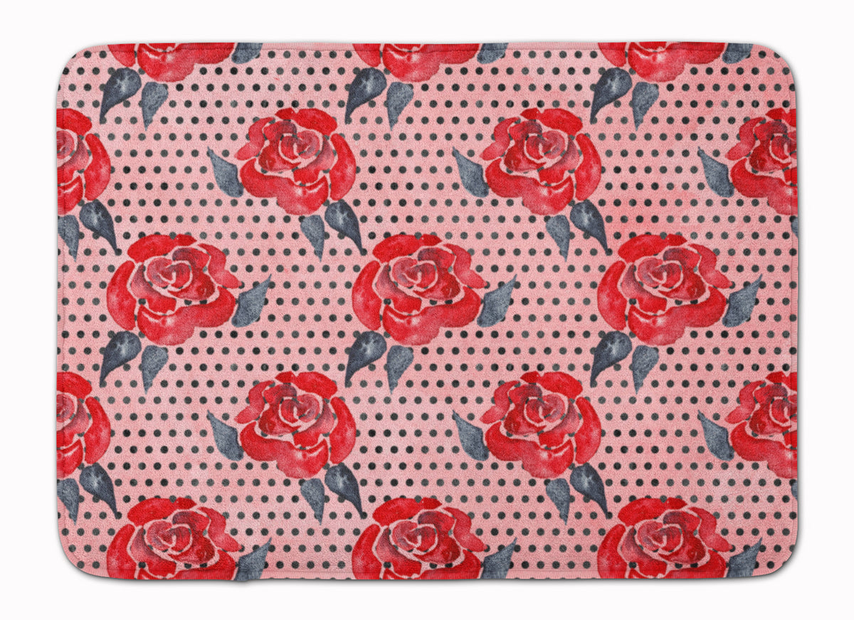 Watercolor Red Roses and Polkadots Machine Washable Memory Foam Mat BB7513RUG - the-store.com