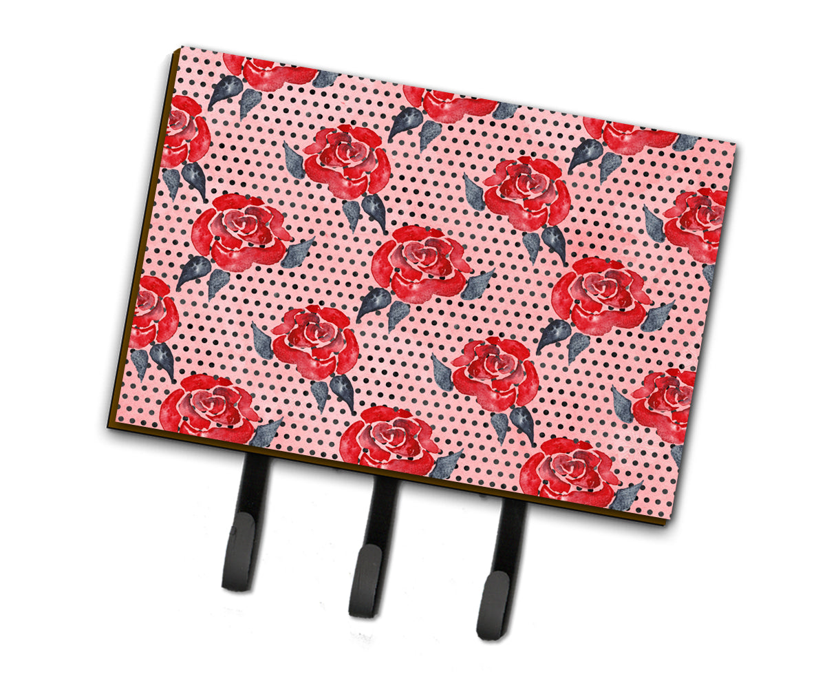 Watercolor Red Roses and Polkadots Leash or Key Holder BB7513TH68