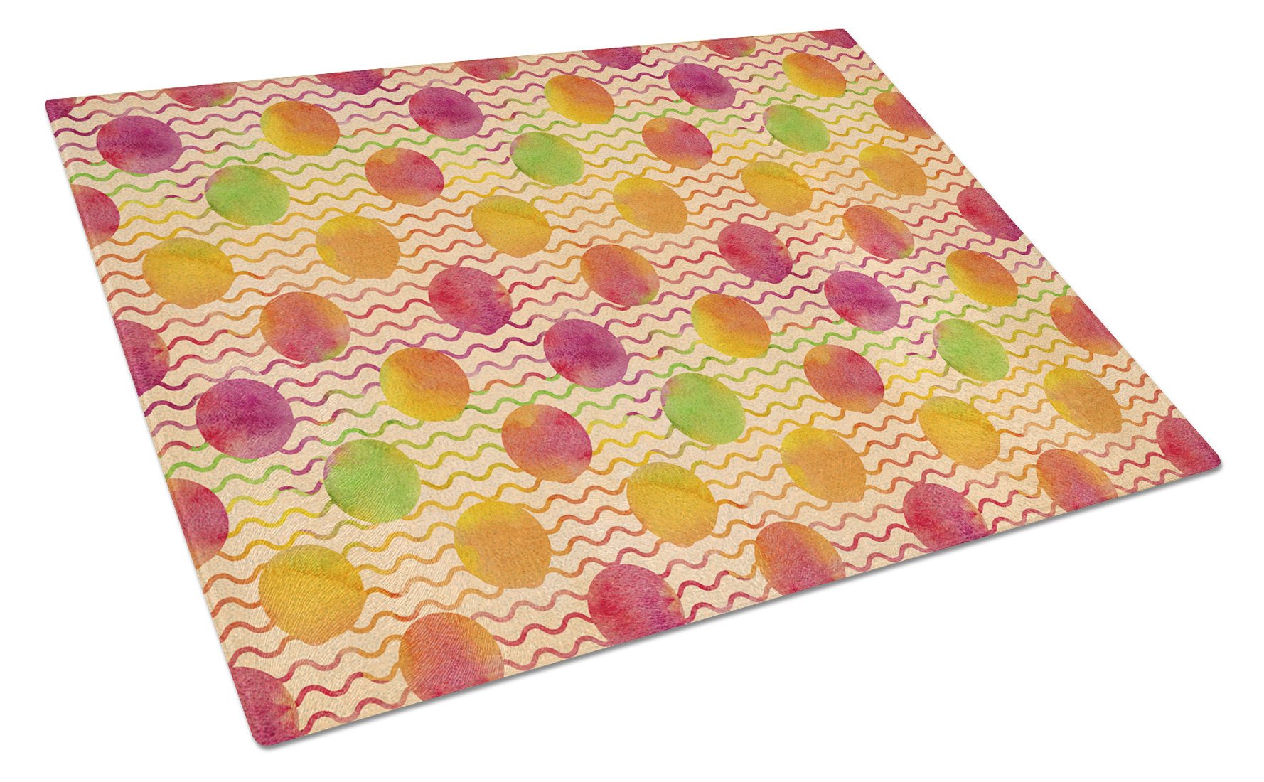 Watercolor Rainbow Dots and Sqiggles Glass Cutting Board Large BB7514LCB by Caroline's Treasures