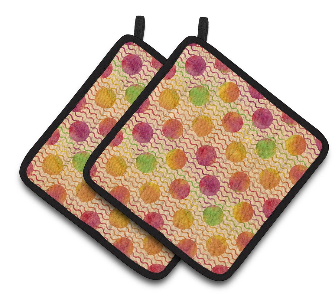 Watercolor Rainbow Dots and Sqiggles Pair of Pot Holders BB7514PTHD by Caroline's Treasures