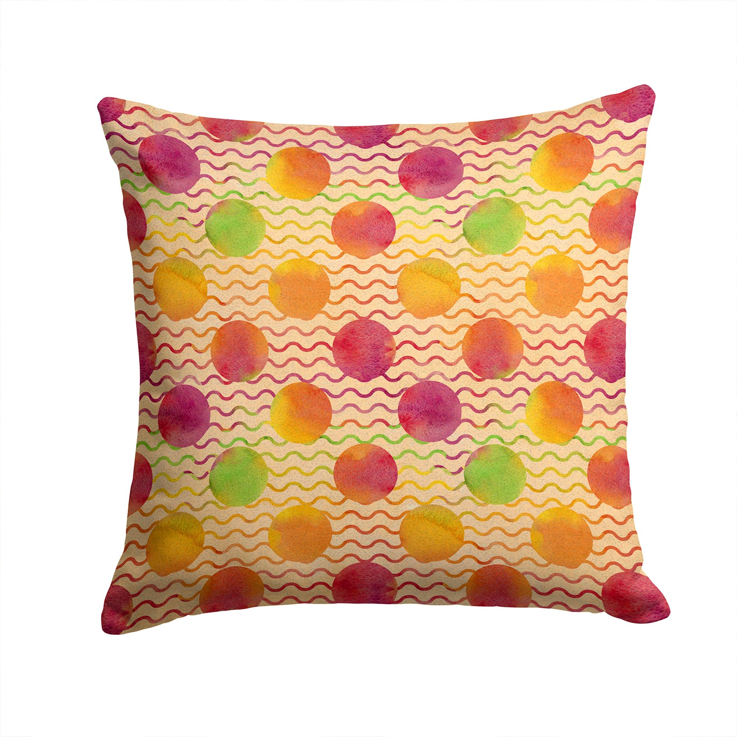 Watercolor Rainbow Dots and Sqiggles Fabric Decorative Pillow BB7514PW1414 - the-store.com