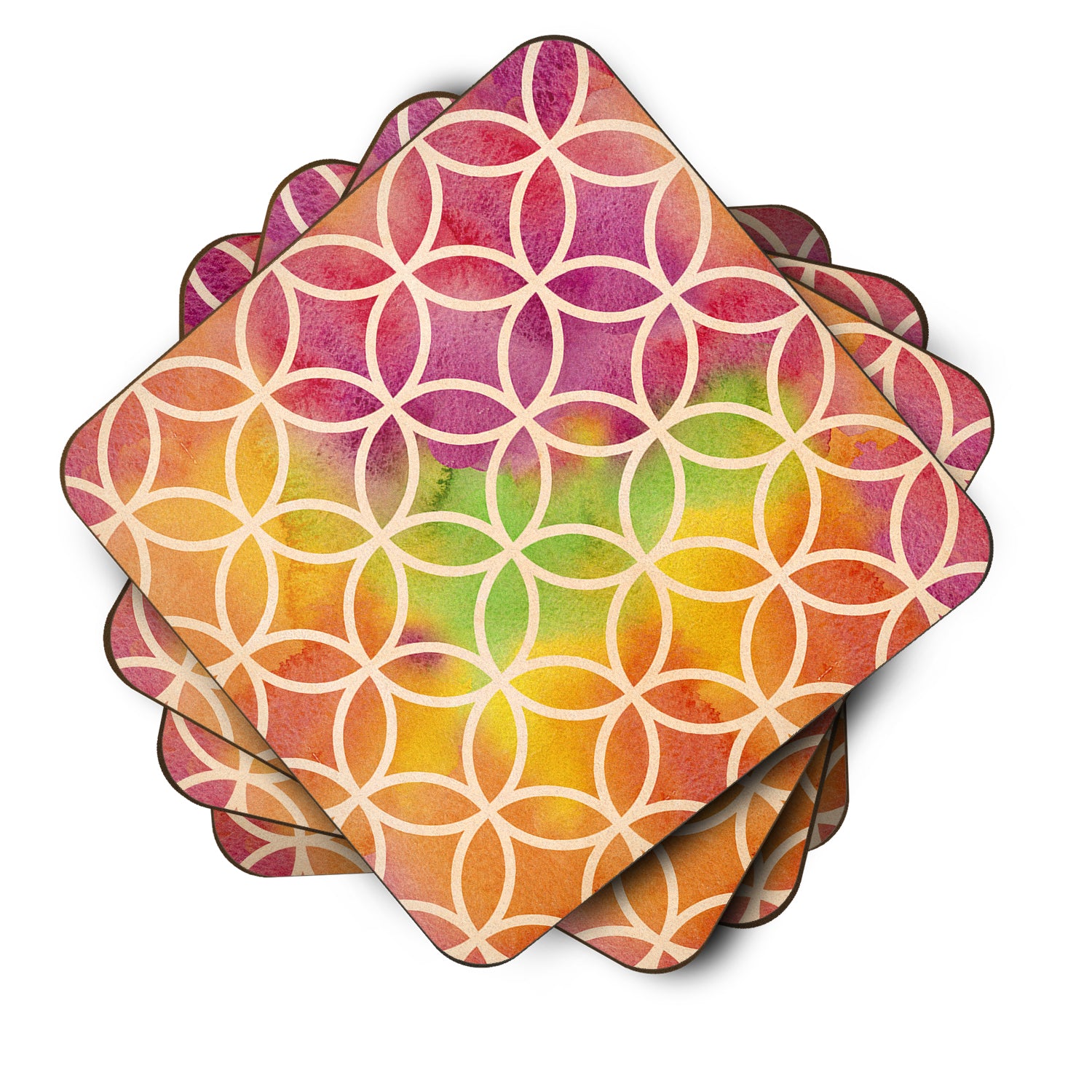 Watercolor Rainbow Geometric Circles Foam Coaster Set of 4 BB7515FC - the-store.com