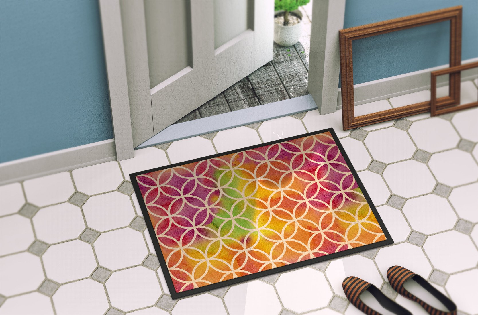 Watercolor Rainbow Geometric Circles Indoor or Outdoor Mat 24x36 BB7515JMAT by Caroline's Treasures