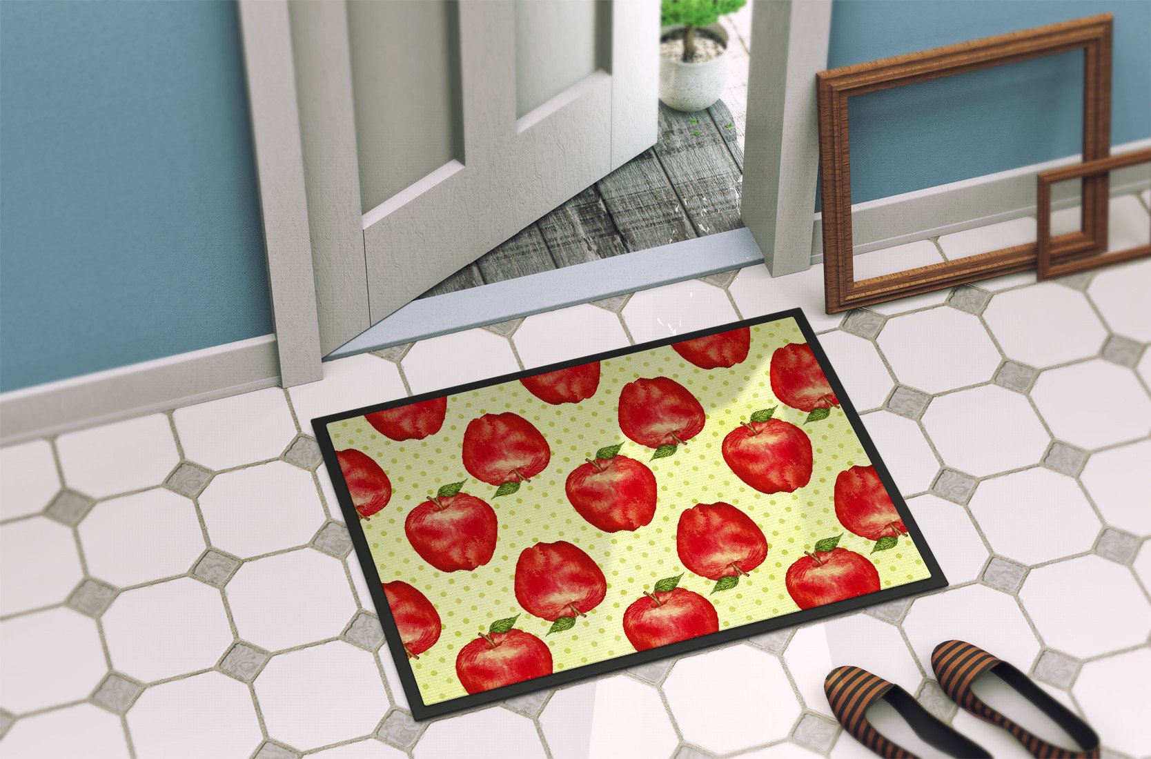 Watercolor Apples and Polkadots Indoor or Outdoor Mat 24x36 BB7516JMAT by Caroline's Treasures