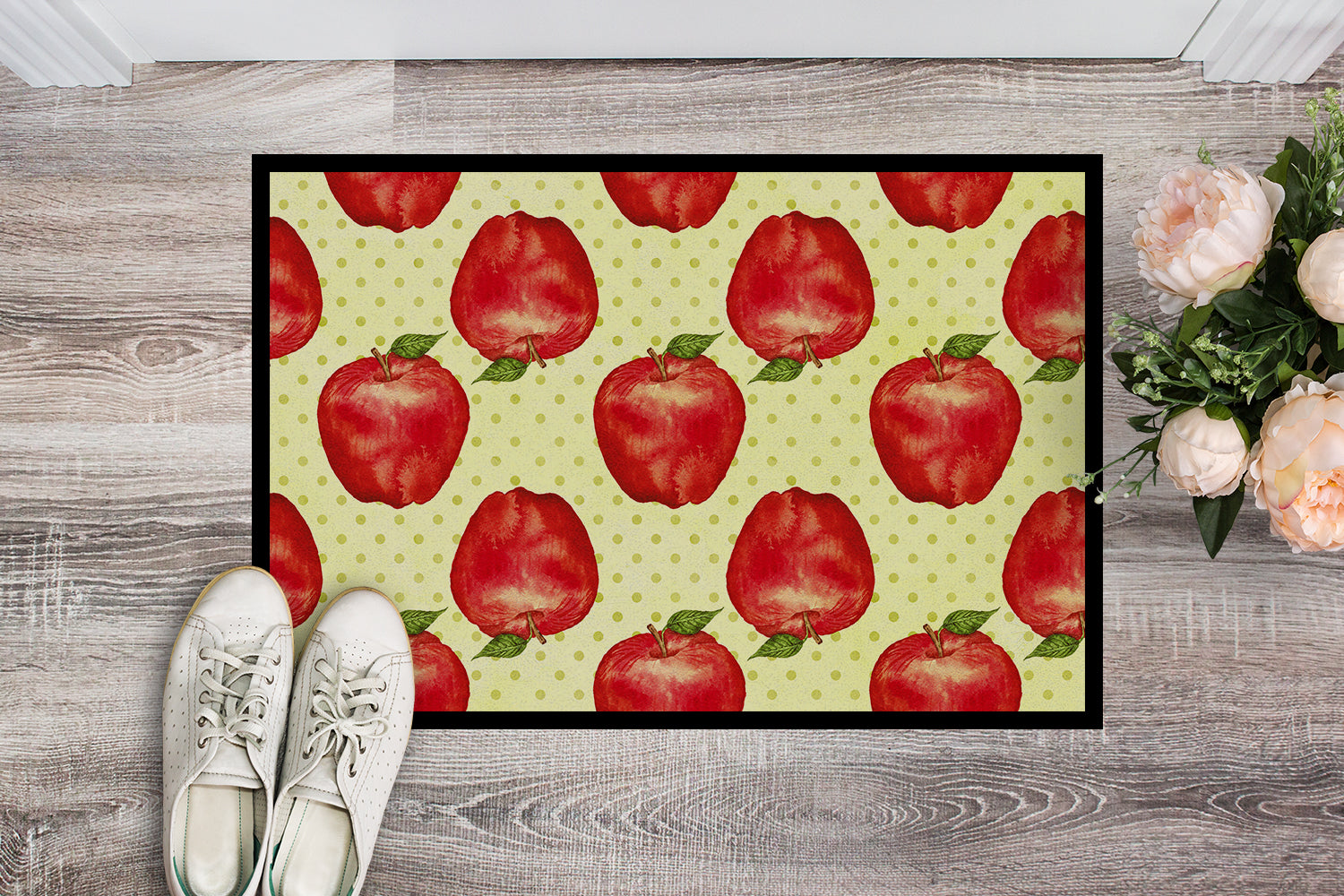 Watercolor Apples and Polkadots Indoor or Outdoor Mat 18x27 BB7516MAT - the-store.com