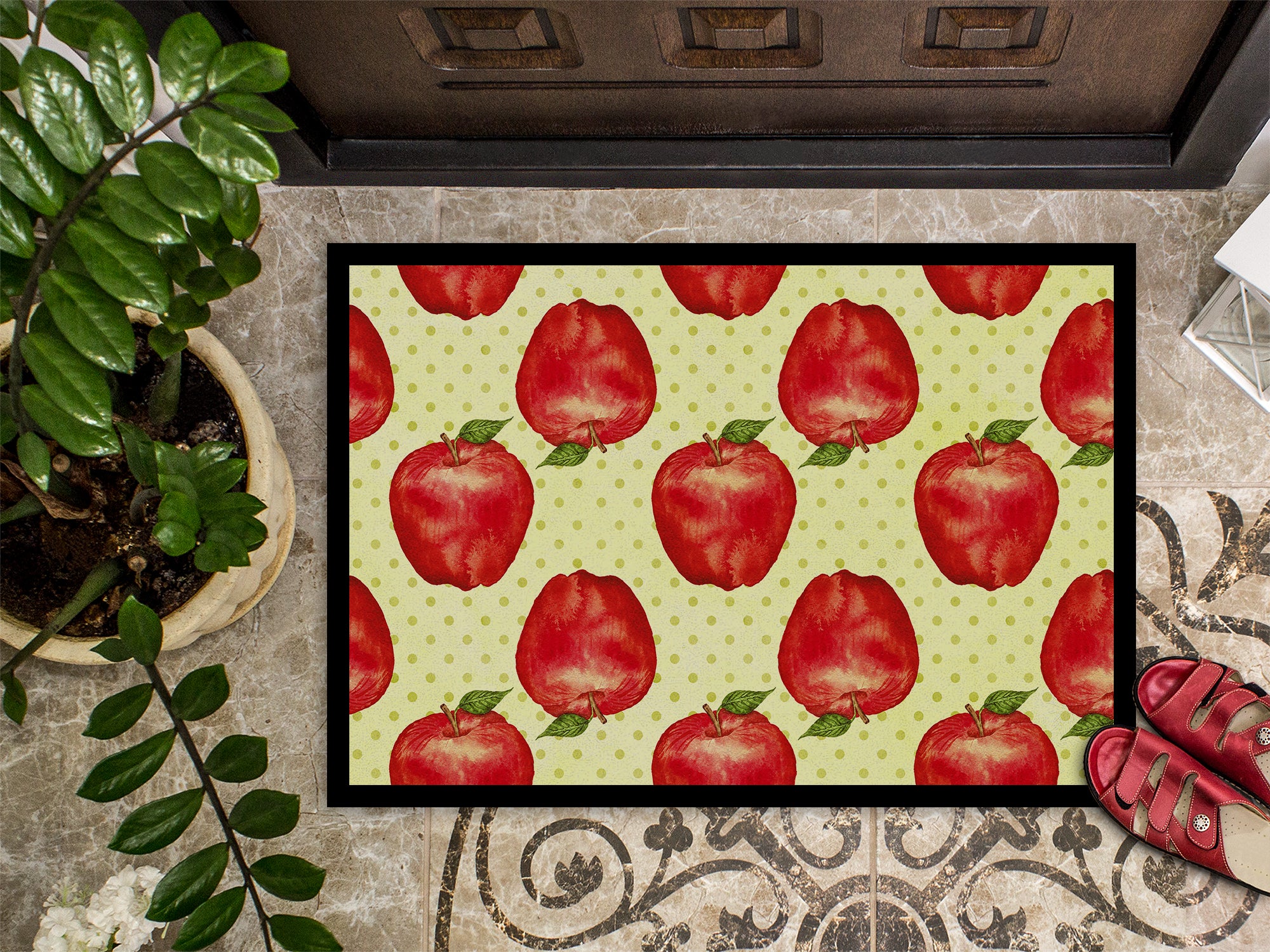 Watercolor Apples and Polkadots Indoor or Outdoor Mat 18x27 BB7516MAT - the-store.com