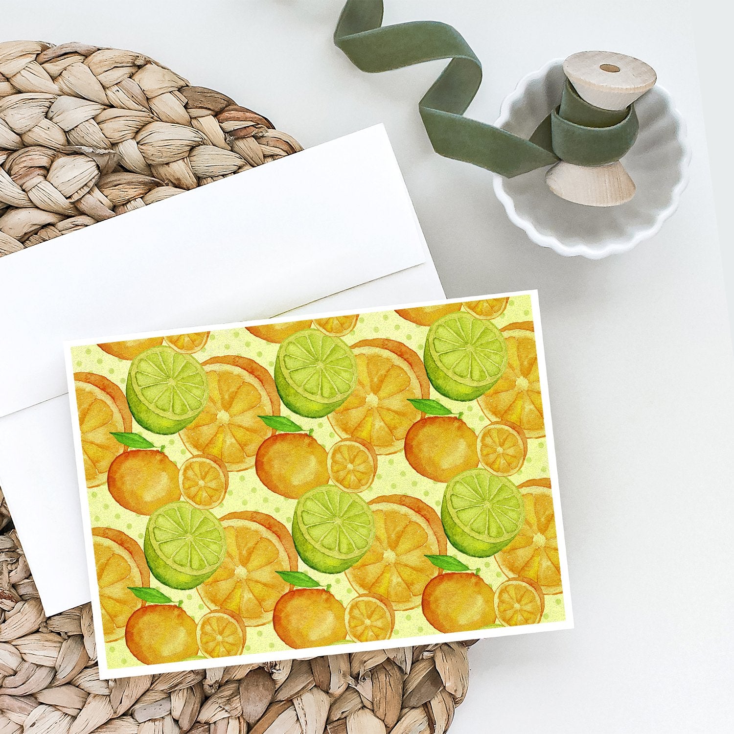 Caroline's Treasures Watercolor Limes and Oranges Citrus Greeting Cards - Blank Note Cards – 8-Pack of Artist-Designed Cards with Envelopes