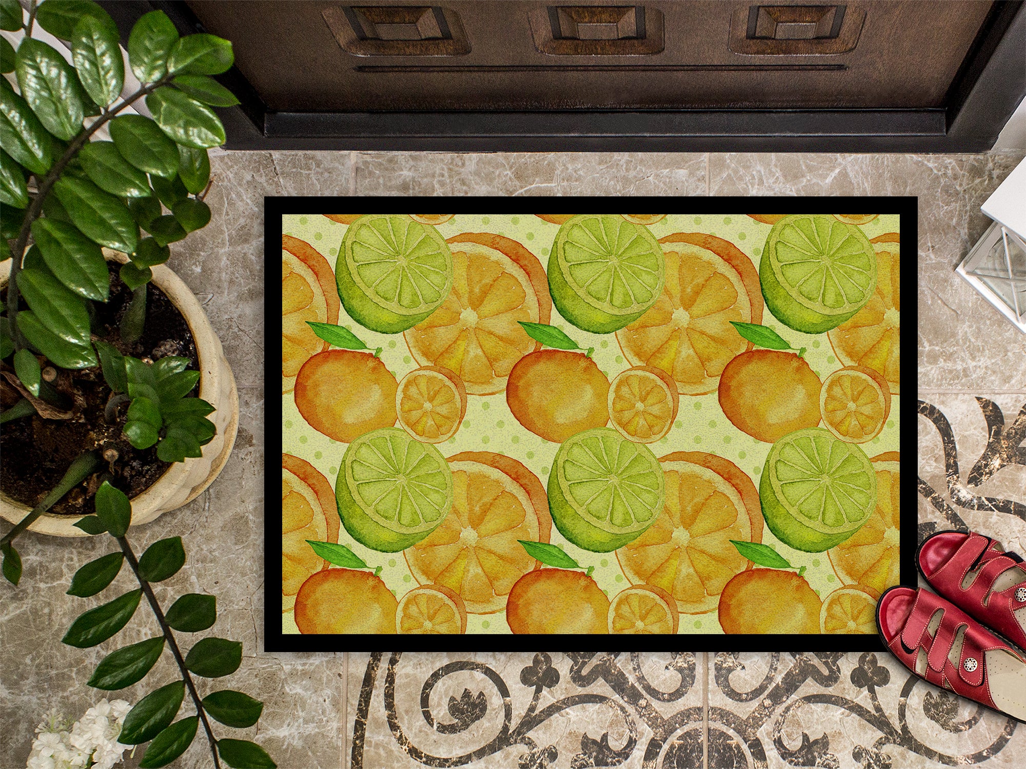 Watercolor Limes and Oranges Citrus Indoor or Outdoor Mat 18x27 BB7517MAT - the-store.com