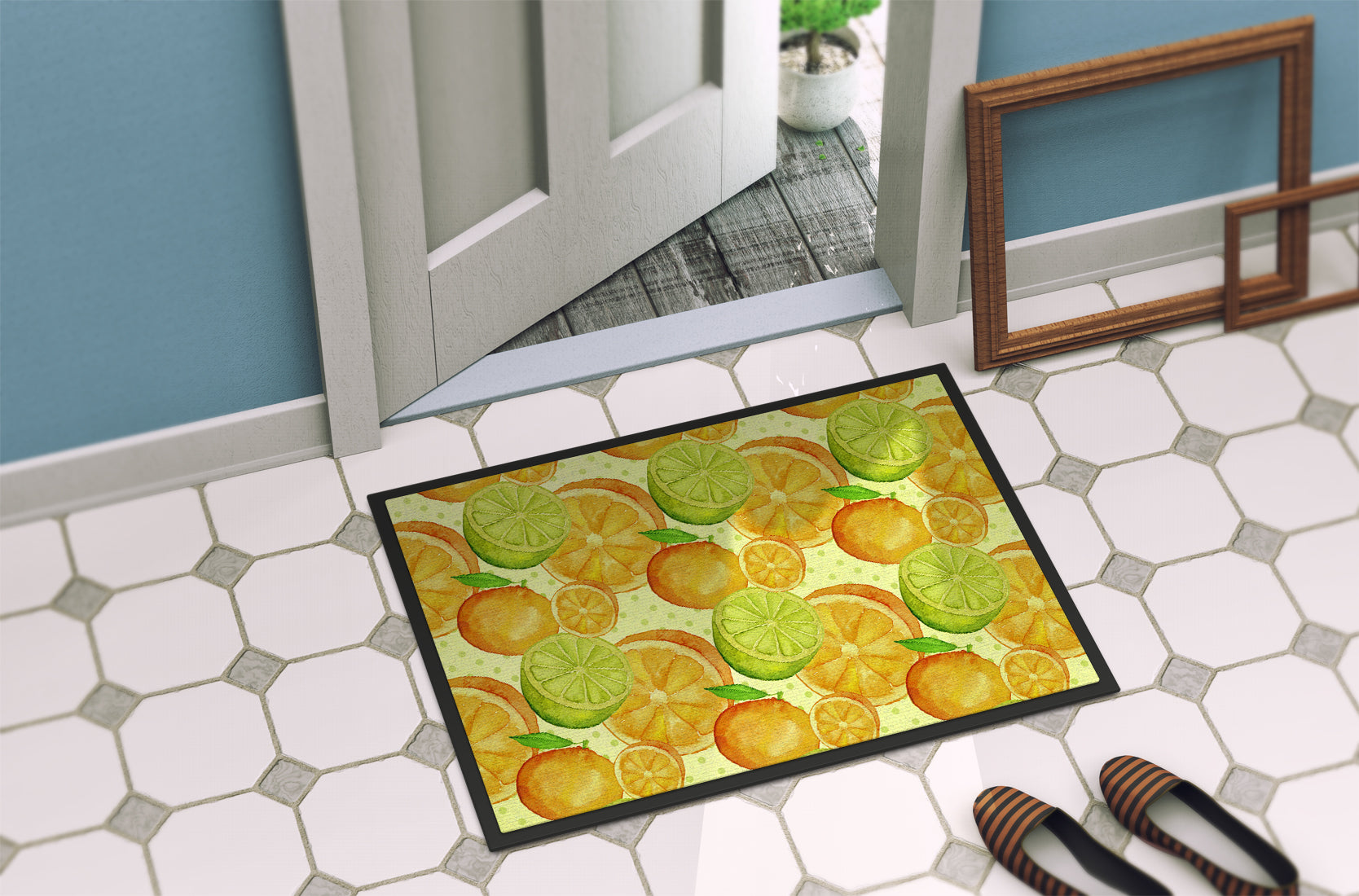 Watercolor Limes and Oranges Citrus Indoor or Outdoor Mat 18x27 BB7517MAT - the-store.com