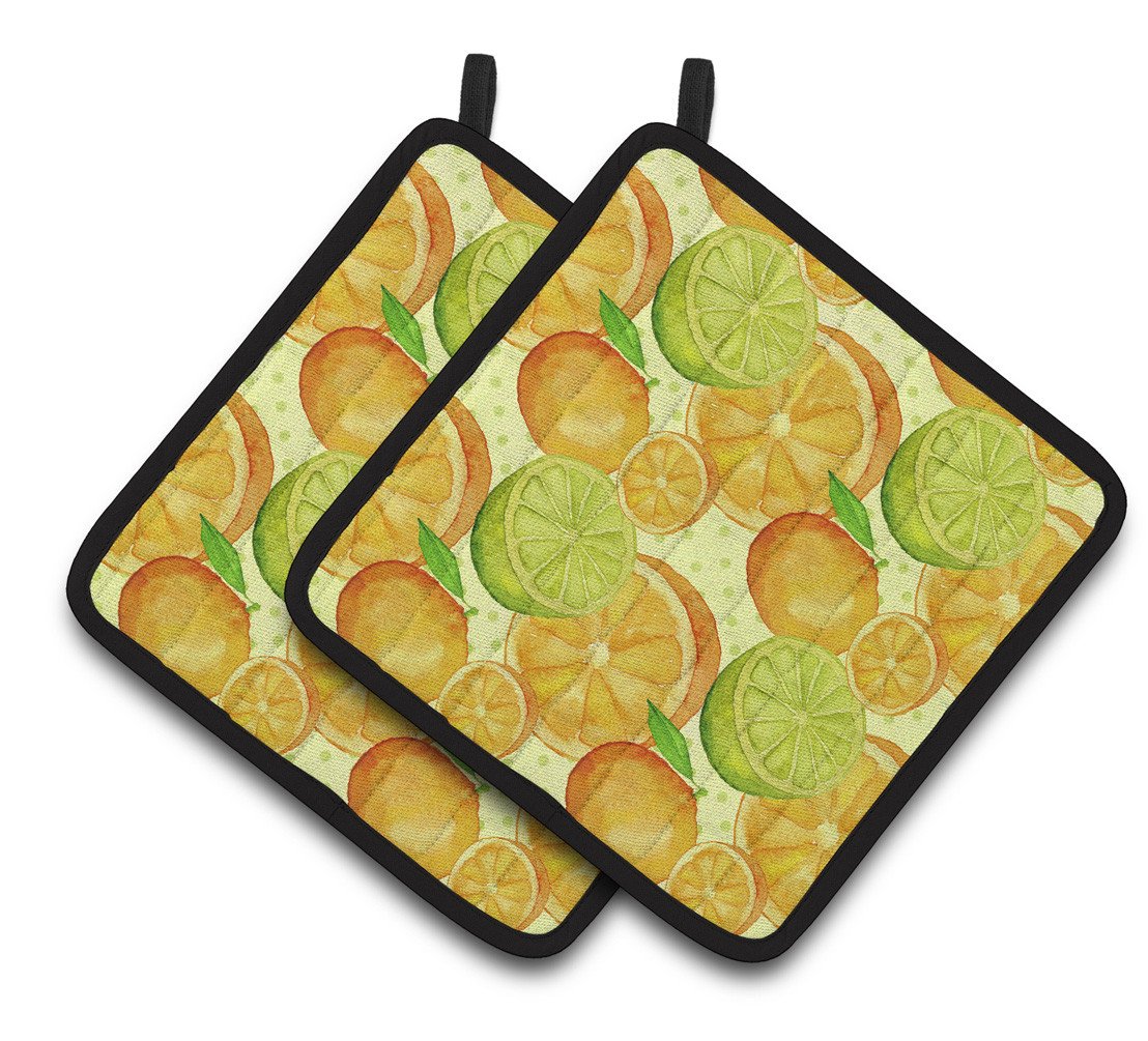 Watercolor Limes and Oranges Citrus Pair of Pot Holders BB7517PTHD by Caroline&#39;s Treasures