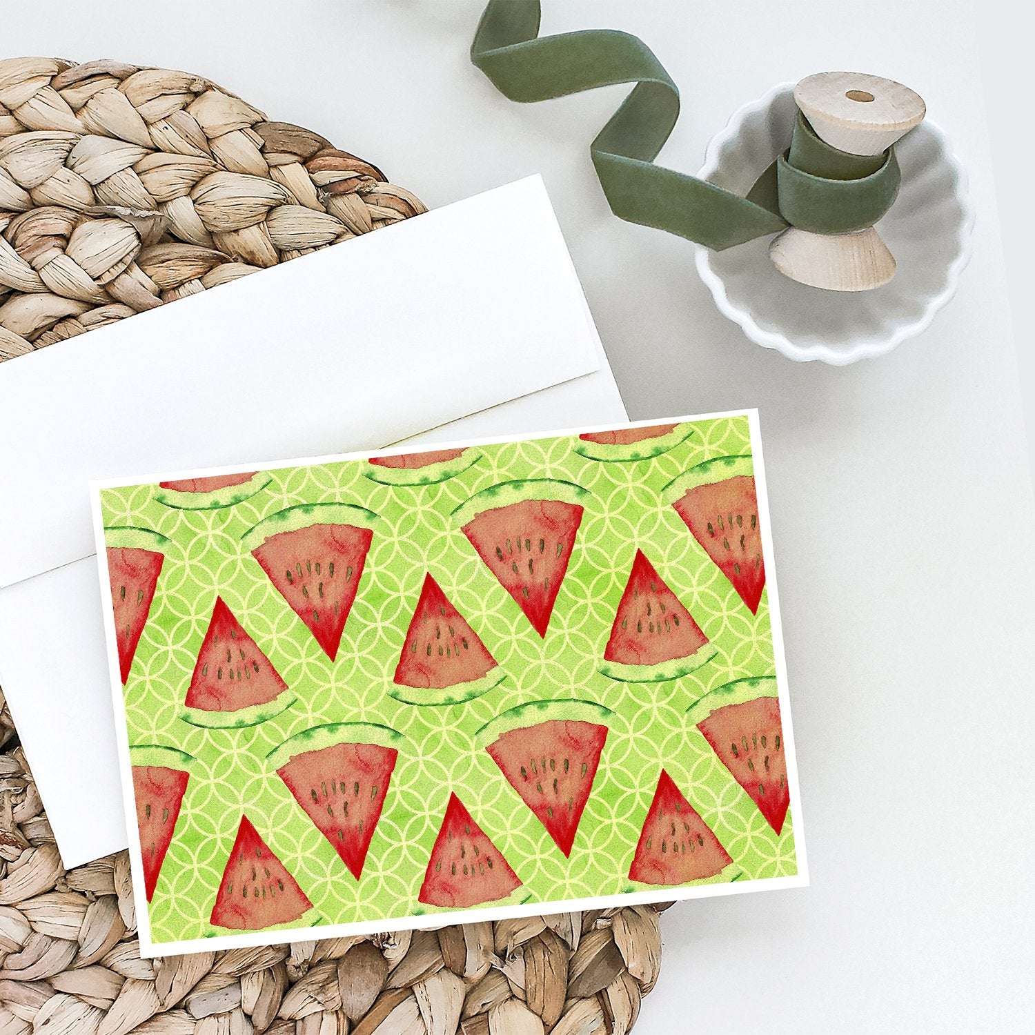 Caroline's Treasures Watercolor Watermelon Greeting Cards - Blank Note Cards – 8-Pack of Artist-Designed Cards with Envelopes