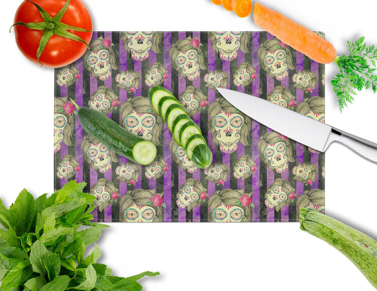 Watecolor Day of the Dead Halloween Glass Cutting Board Large BB7519LCB by Caroline's Treasures