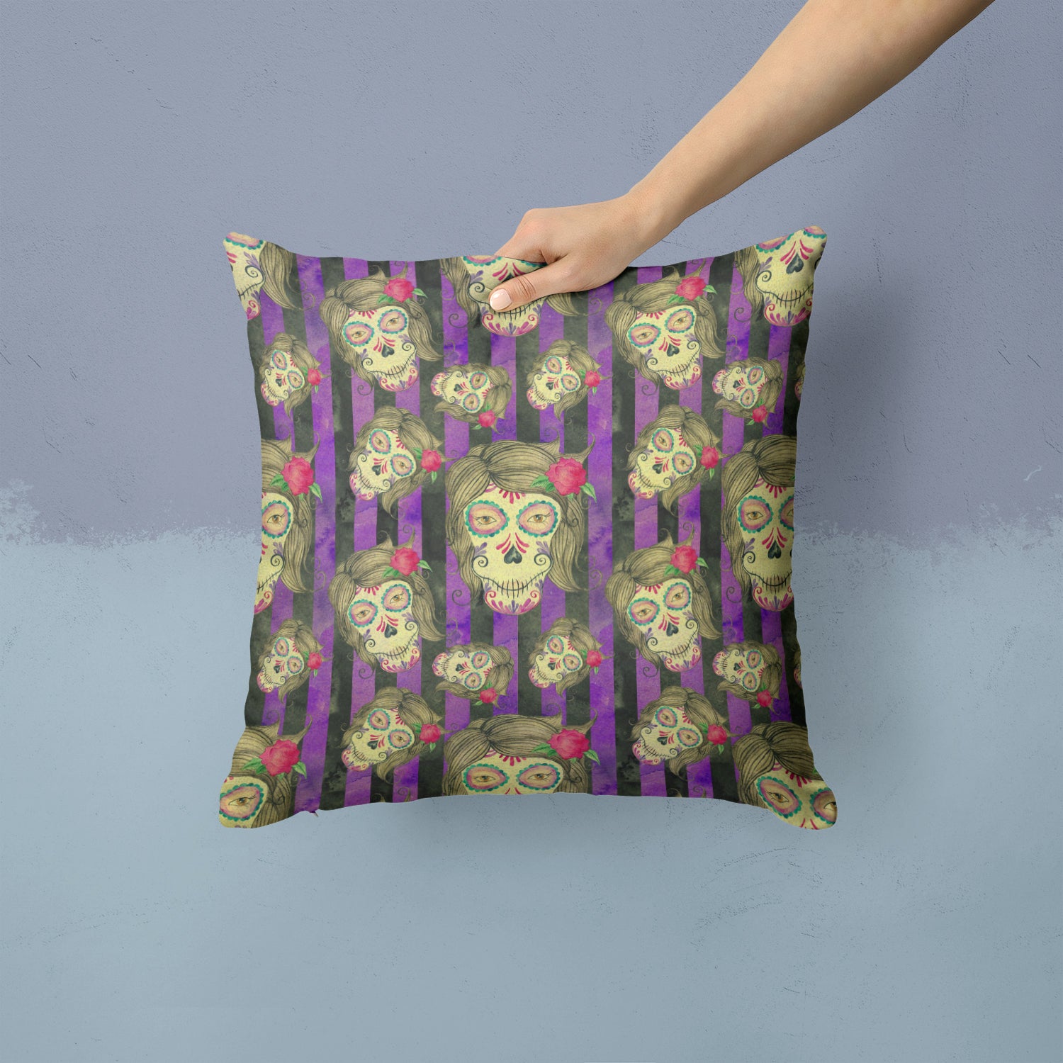 Watecolor Day of the Dead Halloween Fabric Decorative Pillow BB7519PW1414 - the-store.com