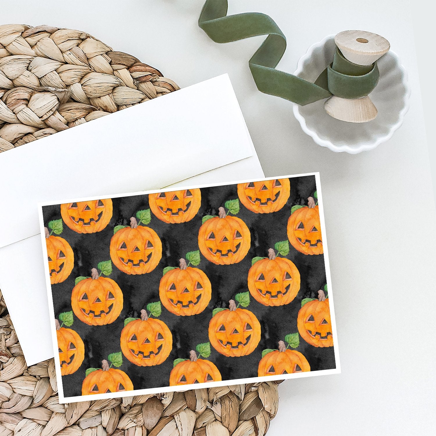 Watecolor Halloween Jack-O-Lantern Greeting Cards and Envelopes Pack of 8 - the-store.com