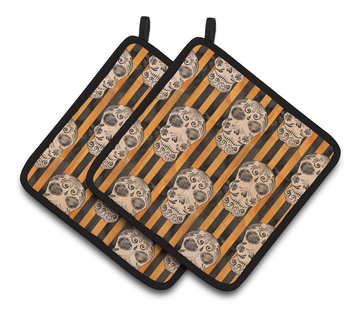 Watecolor Halloween Day of the Dead Head Pair of Pot Holders BB7527PTHD by Caroline&#39;s Treasures