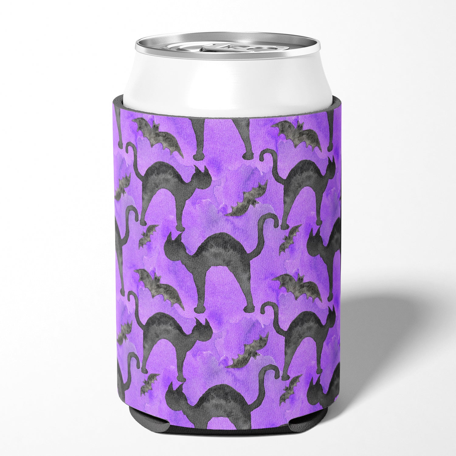 Watecolor Halloween Black Cats on Purple Can or Bottle Hugger BB7528CC