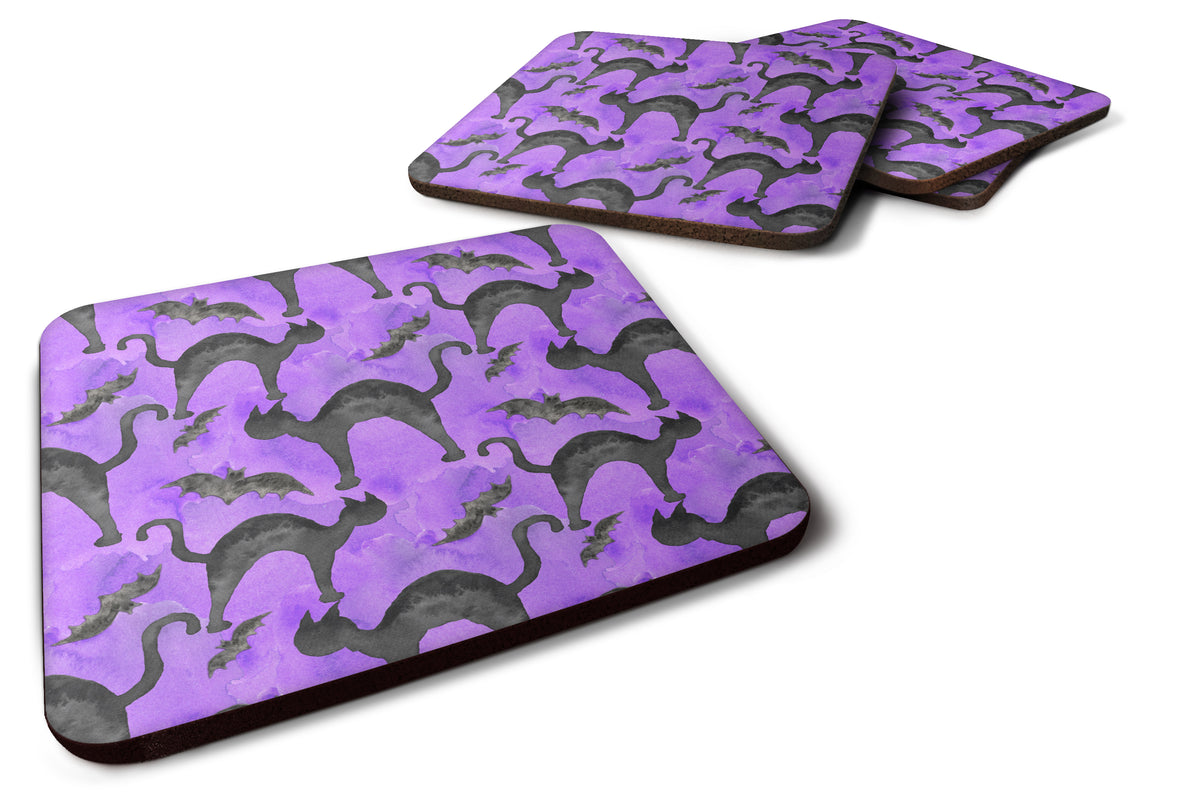 Watecolor Halloween Black Cats on Purple Foam Coaster Set of 4 BB7528FC - the-store.com