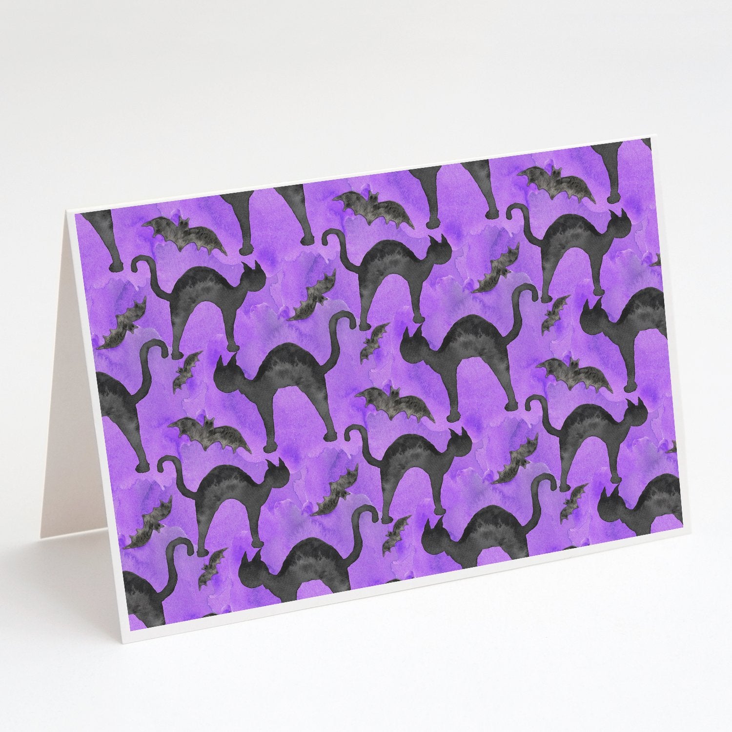 Buy this Watecolor Halloween Black Cats on Purple Greeting Cards and Envelopes Pack of 8