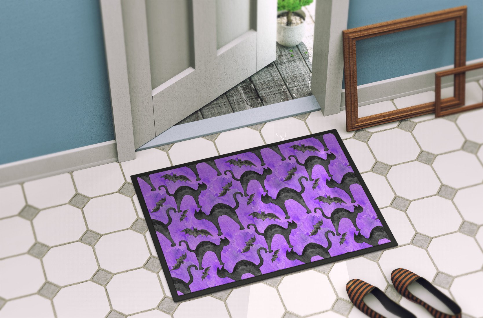 Watecolor Halloween Black Cats on Purple Indoor or Outdoor Mat 24x36 BB7528JMAT by Caroline's Treasures