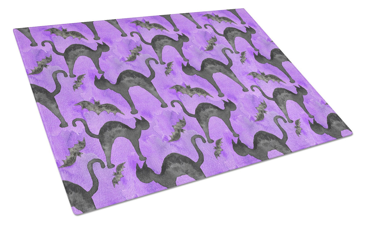 Watecolor Halloween Black Cats on Purple Glass Cutting Board Large BB7528LCB by Caroline&#39;s Treasures