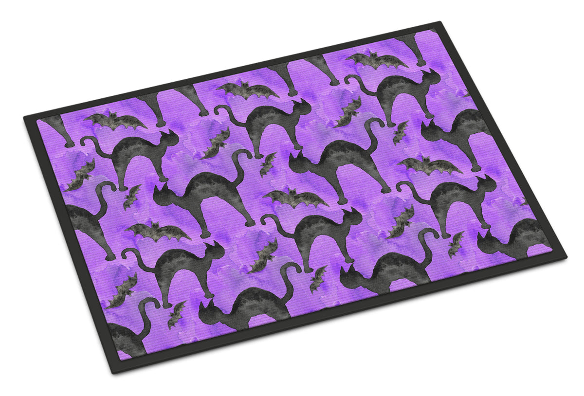 Watecolor Halloween Black Cats on Purple Indoor or Outdoor Mat 18x27 BB7528MAT - the-store.com