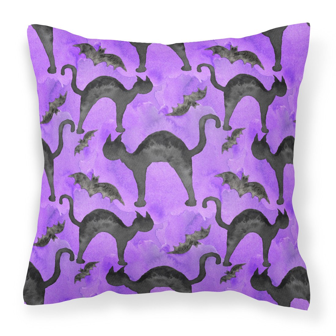 Watecolor Halloween Black Cats on Purple Fabric Decorative Pillow BB7528PW1818 by Caroline&#39;s Treasures