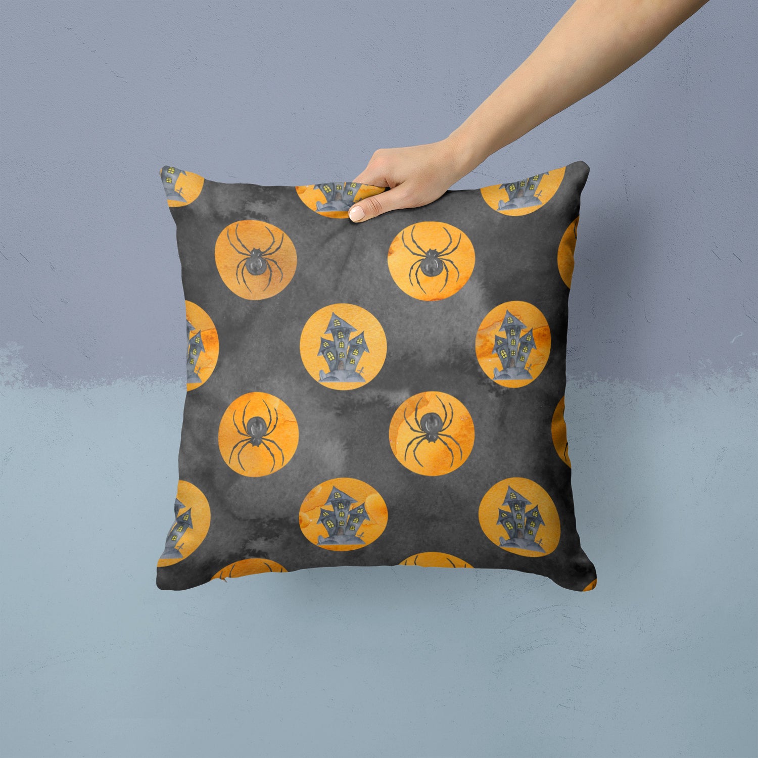 Watecolor Halloween Circles Fabric Decorative Pillow BB7529PW1414 - the-store.com