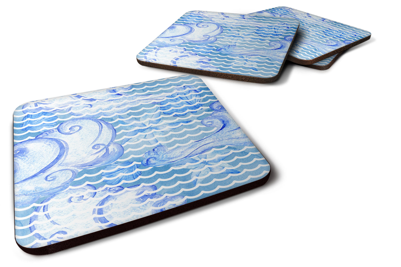 Beach Watercolor Abstract Waves Foam Coaster Set of 4 BB7530FC - the-store.com