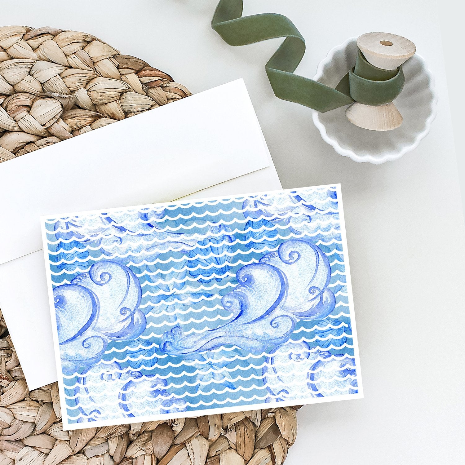 Beach Watercolor Abstract Waves Greeting Cards and Envelopes Pack of 8 - the-store.com