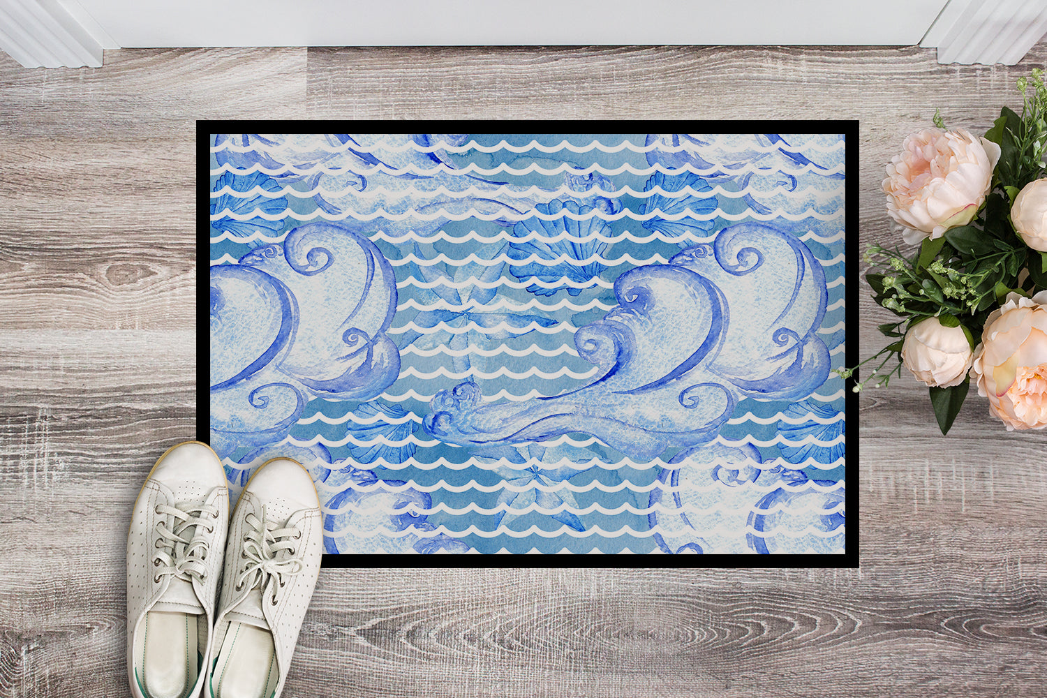 Beach Watercolor Abstract Waves Indoor or Outdoor Mat 18x27 BB7530MAT - the-store.com