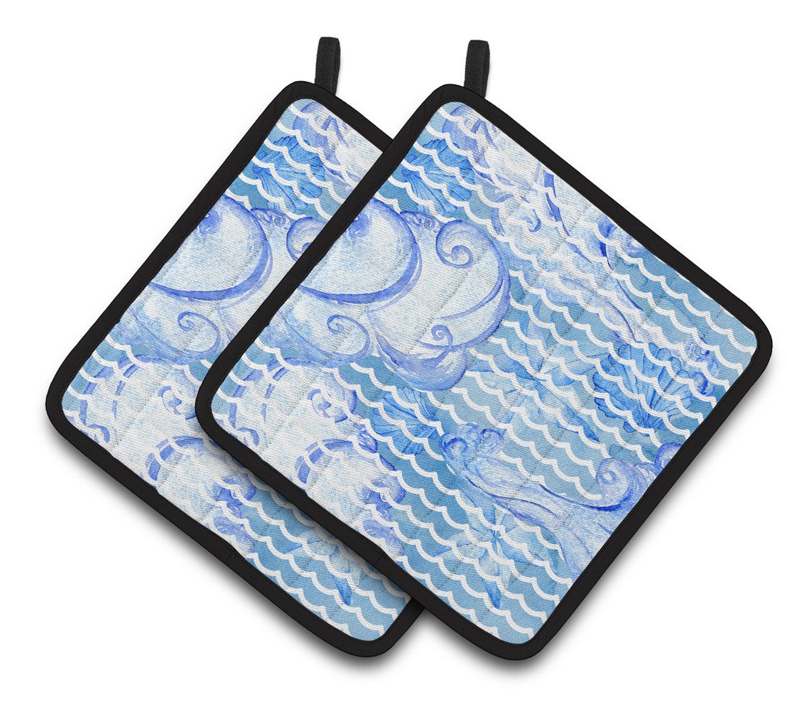 Beach Watercolor Abstract Waves Pair of Pot Holders BB7530PTHD by Caroline's Treasures