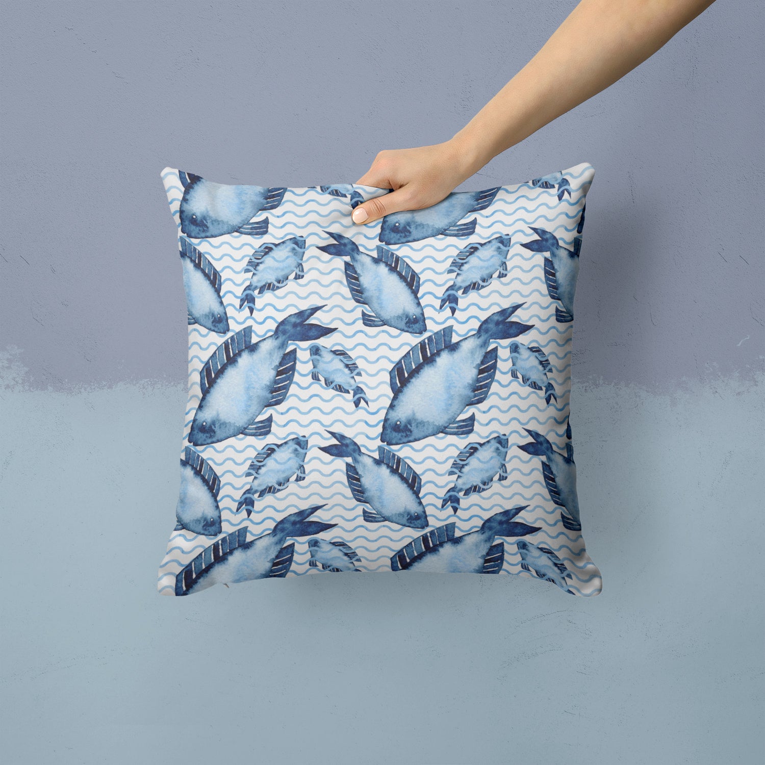 Beach Watercolor Fishes Fabric Decorative Pillow BB7532PW1414 - the-store.com