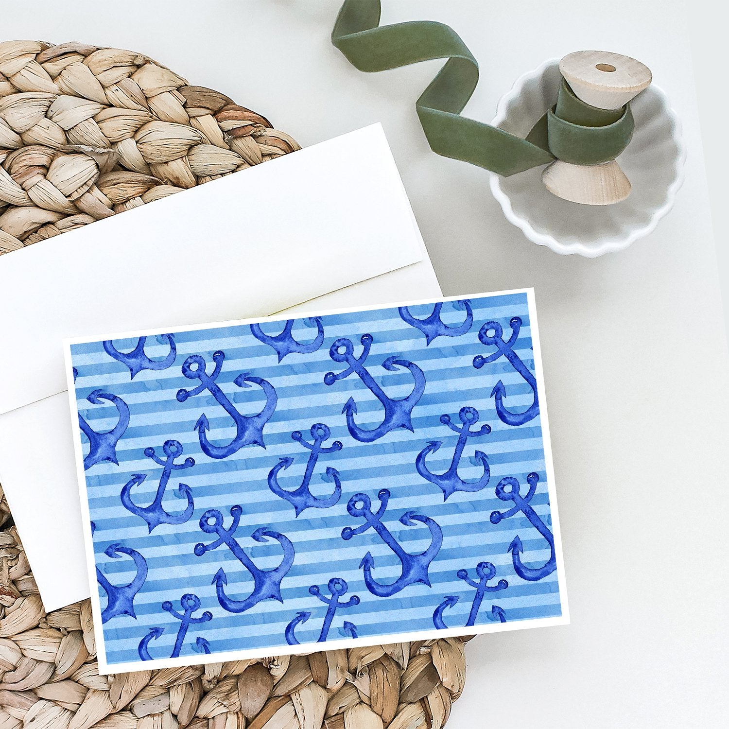 Beach Watercolor Anchors Greeting Cards and Envelopes Pack of 8 - the-store.com