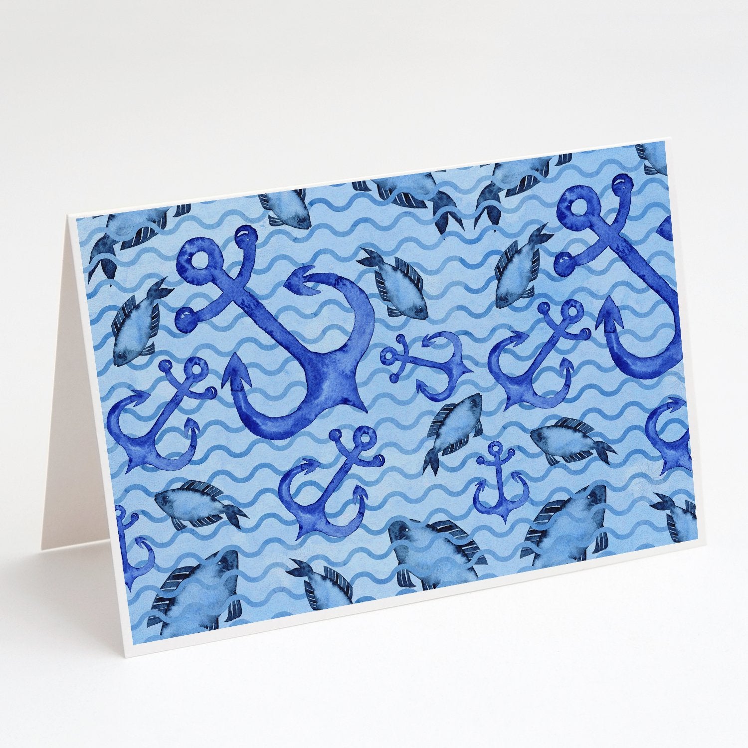 Buy this Beach Watercolor Anchors and Fish Greeting Cards and Envelopes Pack of 8