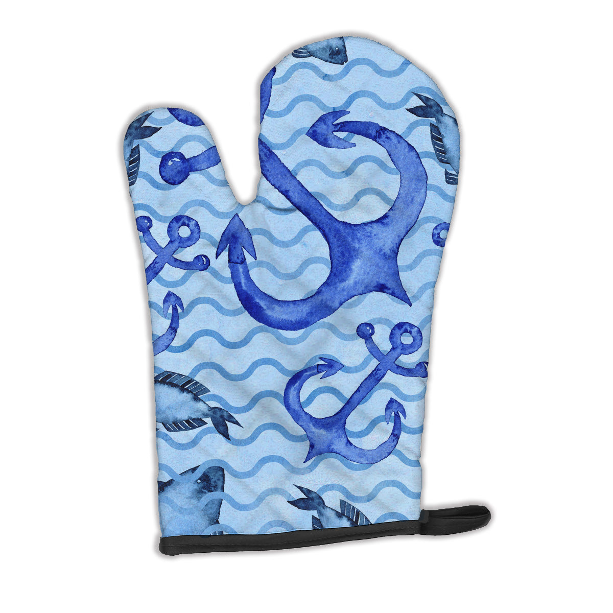 Beach Watercolor Anchors and Fish Oven Mitt BB7534OVMT