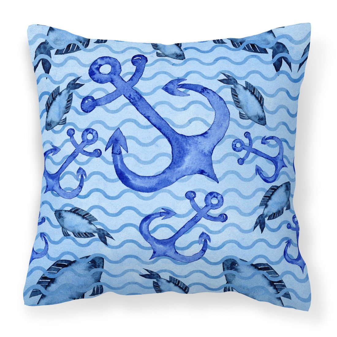 Beach Watercolor Anchors and Fish Fabric Decorative Pillow BB7534PW1818 by Caroline&#39;s Treasures