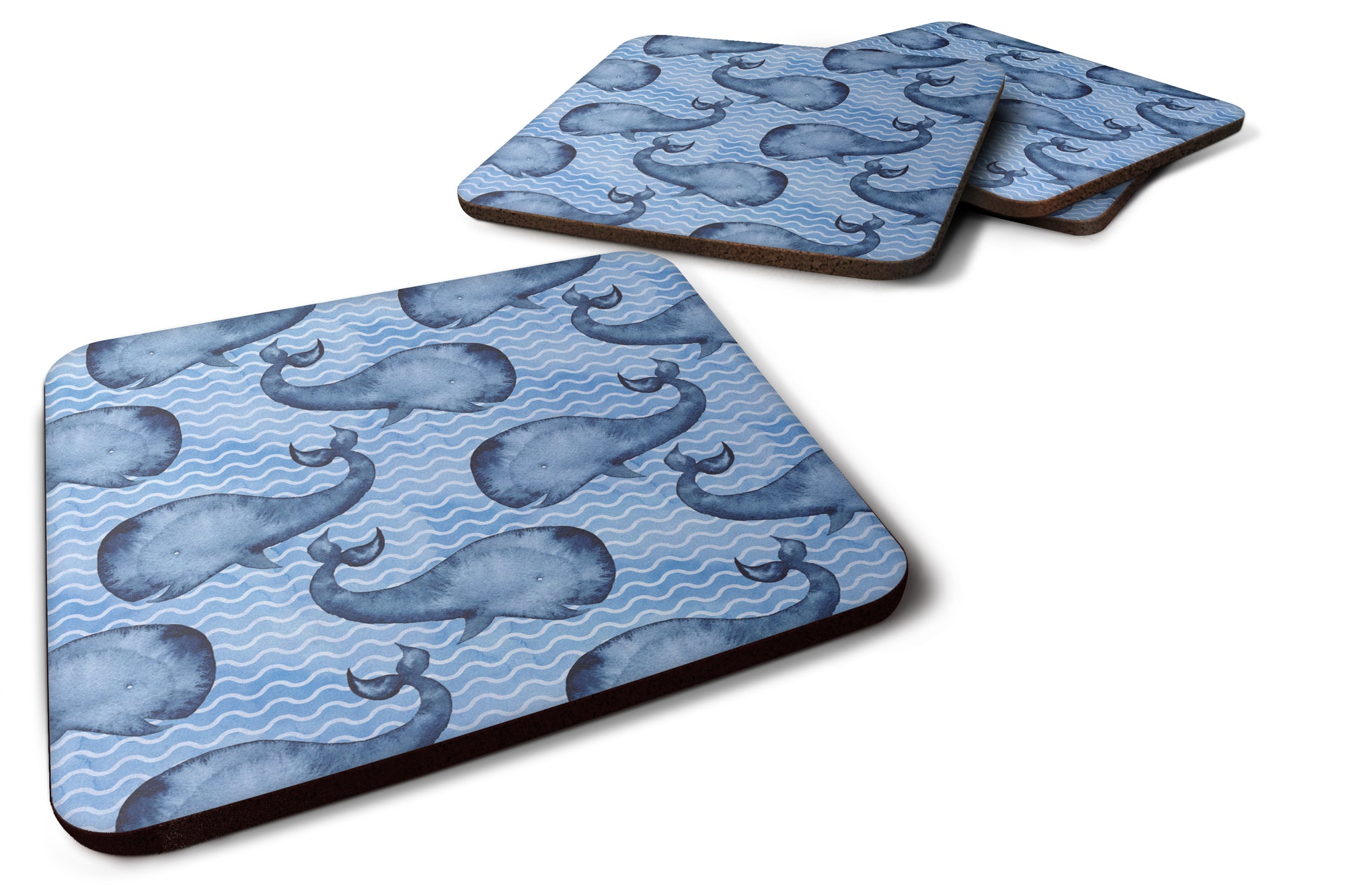 Beach Watercolor Whales Foam Coaster Set of 4 BB7535FC - the-store.com