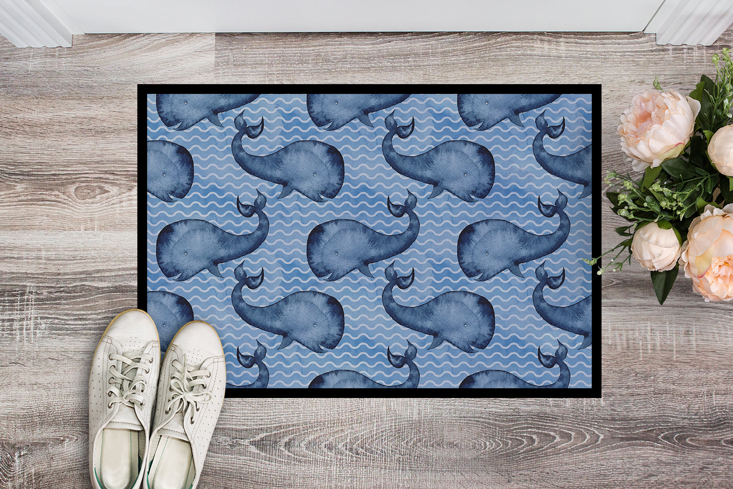 Beach Watercolor Whales Indoor or Outdoor Mat 18x27 BB7535MAT - the-store.com