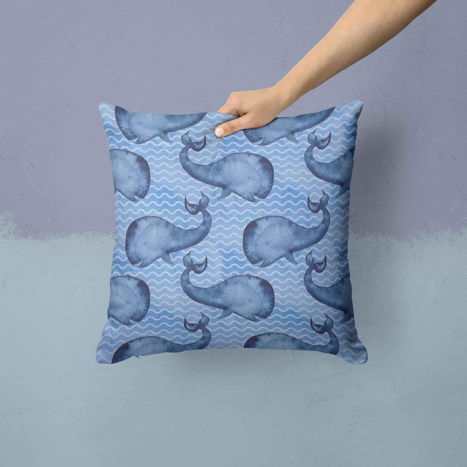 Beach Watercolor Whales Fabric Decorative Pillow BB7535PW1414 - the-store.com