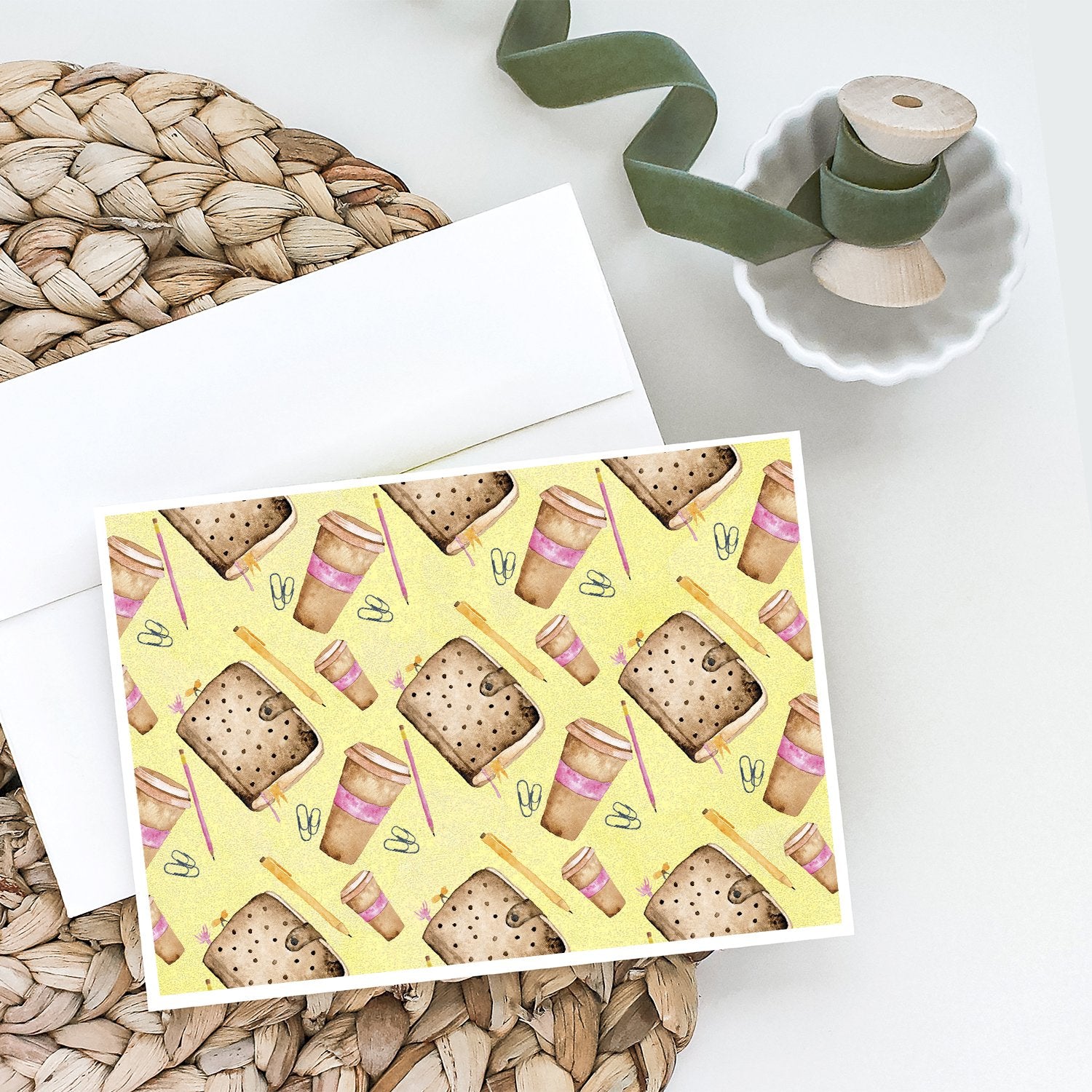 Caroline's Treasures Watercolor Coffee and Journal Greeting Cards - Blank Note Cards – 8-Pack of Artist-Designed Cards with Envelopes