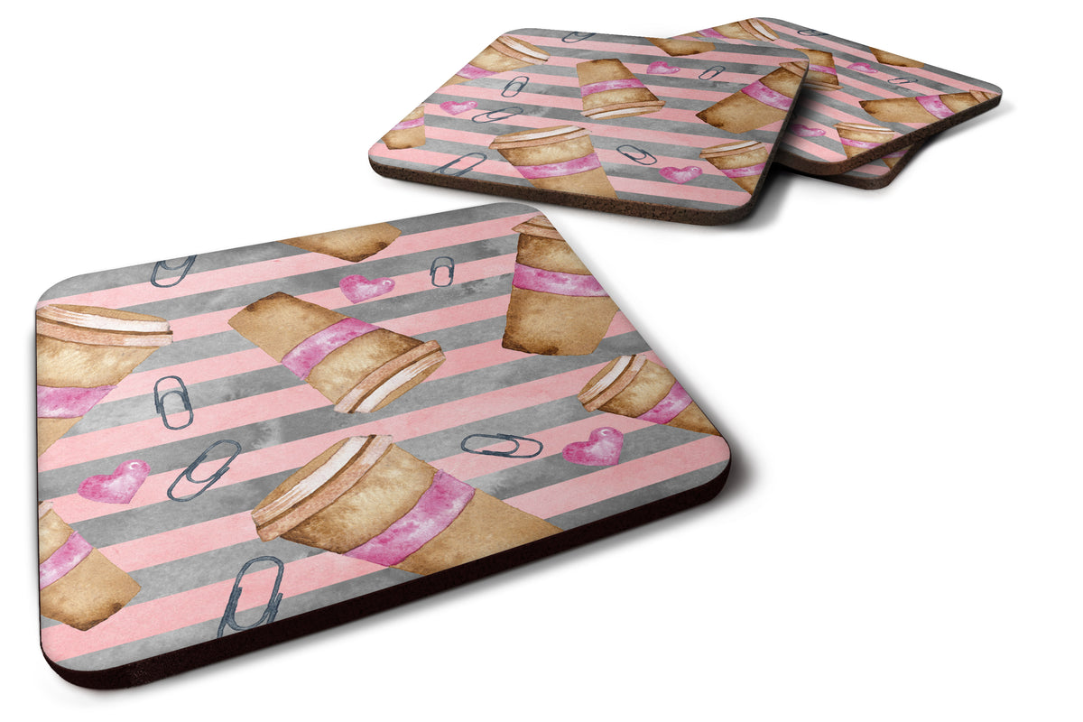 Watercolor Coffee and Paper Clips Foam Coaster Set of 4 BB7538FC - the-store.com