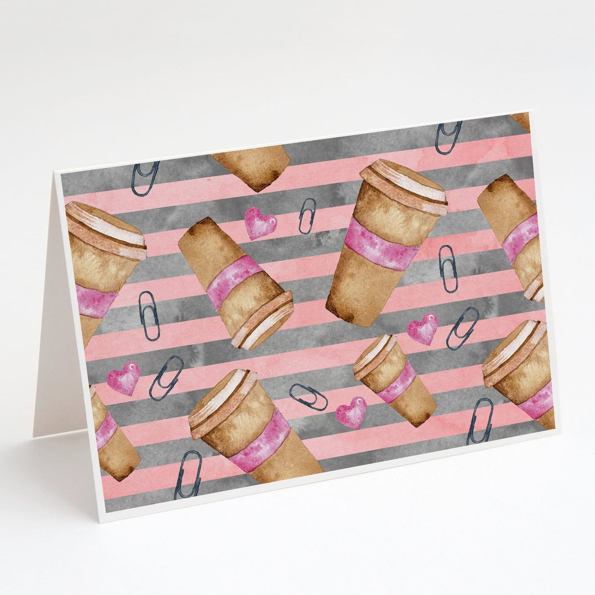 Buy this Watercolor Coffee and Paper Clips Greeting Cards and Envelopes Pack of 8
