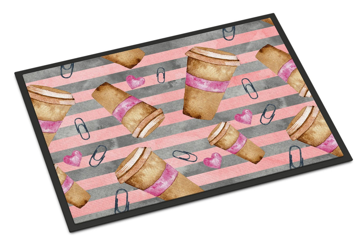 Watercolor Coffee and Paper Clips Indoor or Outdoor Mat 24x36 BB7538JMAT by Caroline&#39;s Treasures
