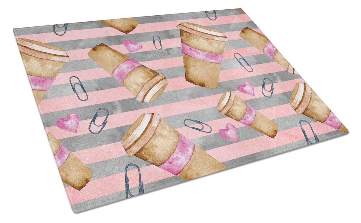 Watercolor Coffee and Paper Clips Glass Cutting Board Large BB7538LCB by Caroline&#39;s Treasures