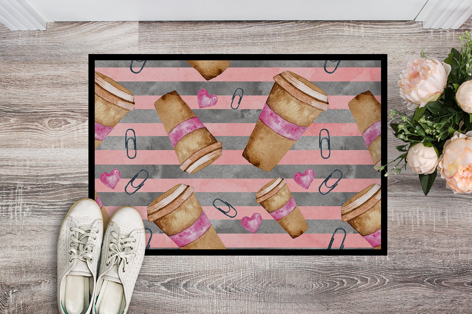 Watercolor Coffee and Paper Clips Indoor or Outdoor Mat 18x27 BB7538MAT - the-store.com