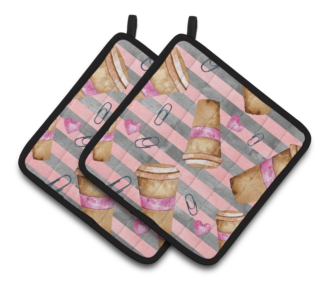 Watercolor Coffee and Paper Clips Pair of Pot Holders BB7538PTHD by Caroline&#39;s Treasures