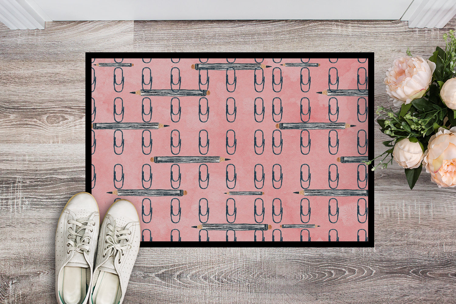 Watercolor Organized Paper Clips Pink Indoor or Outdoor Mat 18x27 BB7539MAT - the-store.com