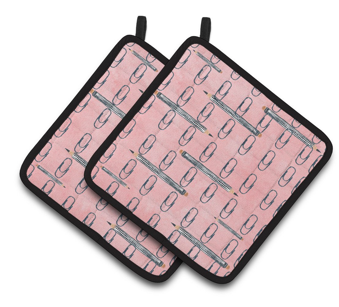 Watercolor Organized Paper Clips Pink Pair of Pot Holders BB7539PTHD by Caroline&#39;s Treasures